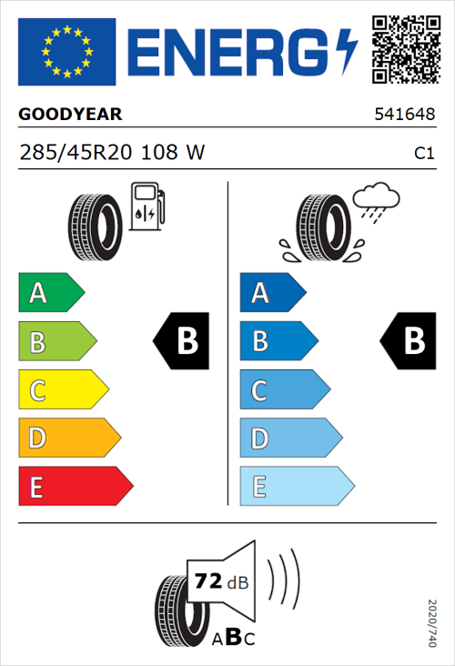 Tyre Label for Goodyear Eagle F1 Asymmetric 2 285/45R20 108W