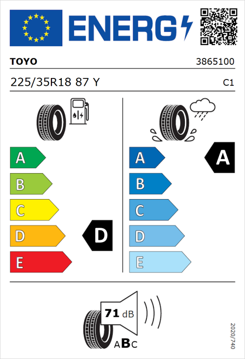 Tyre Label for Toyo Proxes Sport 2 225/35R18 87Y