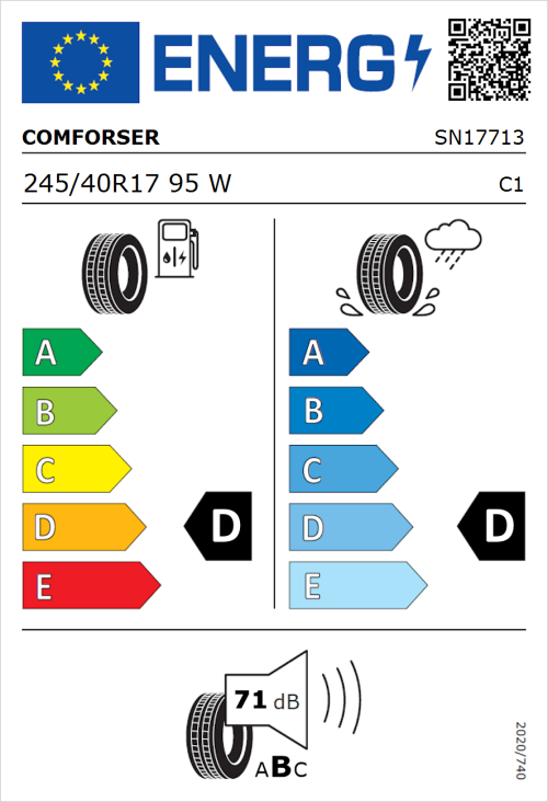 Tyre Label for Comforser CF700 245/40R17 95W
